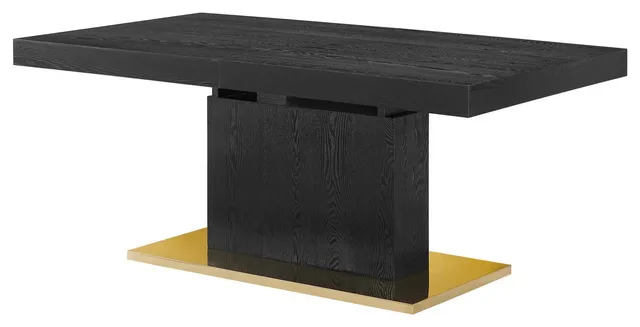 Dining Table, Rectangular, Wood, Metal, Black, Gold, Modern, Bistro Restaurant