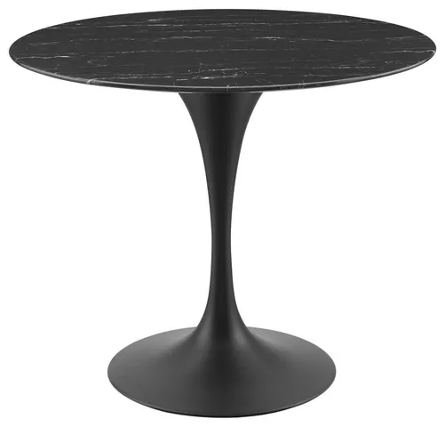 Dining Table, Round, Artificial Marble, Metal, Black, Modern, Bistro Restaurant