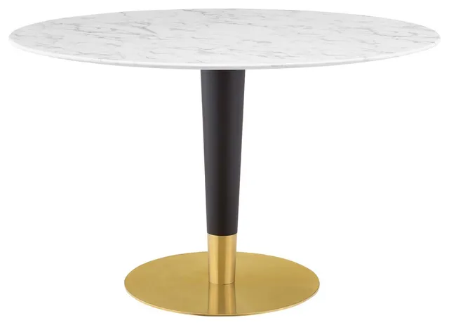 Dining Table, Round, Artificial Marble, Metal, Gold White, Modern, Cafe Bistro