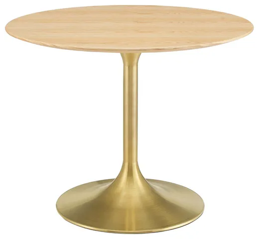 Dining Table, Round, Wood, Gold Brown Natural, Modern, Cafe Bistro Restaurant