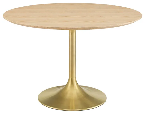 Dining Table, Round, Wood, Gold Brown Natural, Modern, Cafe Bistro Restaurant