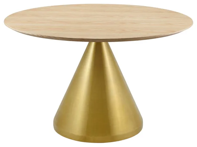 Dining Table, Round, Wood, Metal, Gold Brown Natural, Modern, Bistro Restaurant