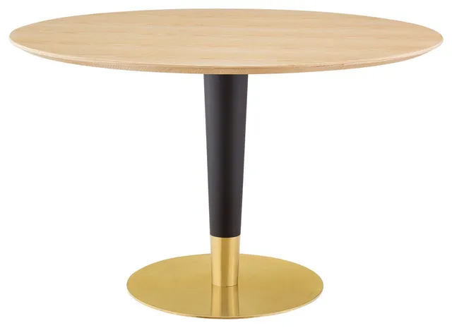 Dining Table, Round, Wood, Metal, Gold Brown Natural, Modern, Bistro Restaurant