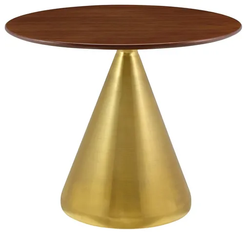 Dining Table, Round, Wood, Metal, Gold Brown Walnut, Modern, Restaurant