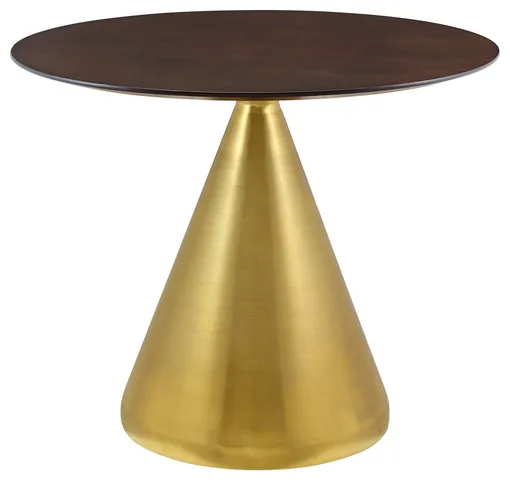 Dining Table, Round, Wood, Metal, Gold Dark Brown Brown Walnut, Modern, Bistro