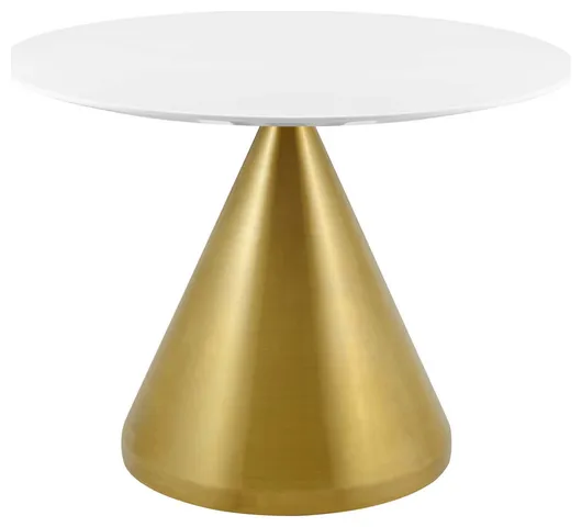 Dining Table, Round, Wood, Metal, Gold White, Modern, Cafe Bistro Restaurant