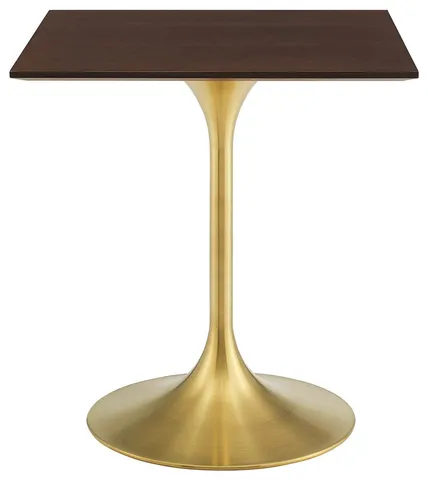 Dining Table, Square, Wood, Gold Dark Brown Brown Walnut, Cafe Bistro Restaurant