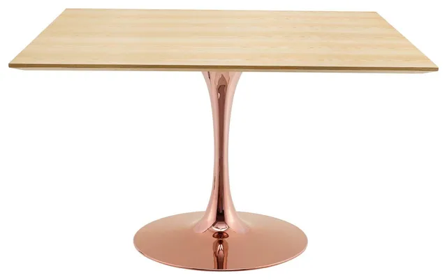 Dining Table, Square, Wood, Rose Gold Brown Natural, Modern, Bistro Restaurant