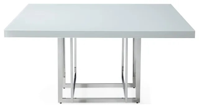 Dining Table With Glass Top and Lacquer Top, White, Silver