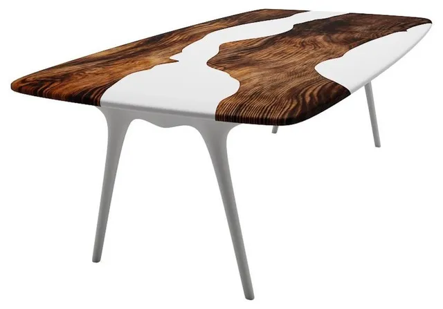 Dining Table with River Layout, Epoxy Resin & Wood
