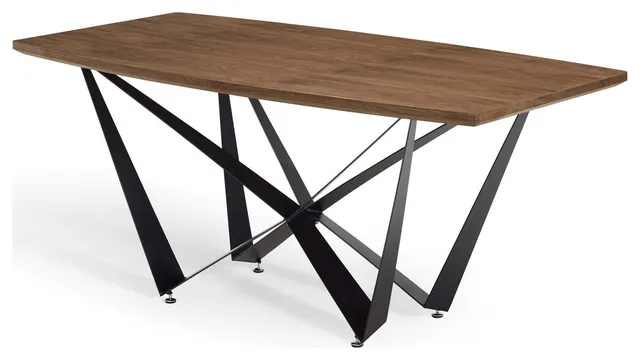 Dining Table, Wood, Metal, Brown Walnut, Modern, Bistro Restaurant Hospitality