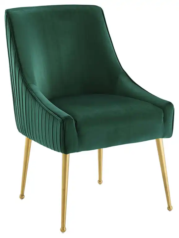 Discern Pleated Back Upholstered Performance Velvet Dining Chair, Green