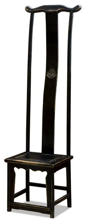 Distressed Elmwood Chinese Ming Tall Chair, Black