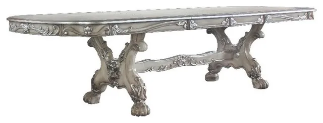 Dresden Wood 108" Dining Table with Removable Leaf in Vintage Bone White
