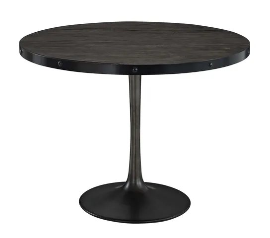 Drive 40" Round Pine Wood and Iron Dining Table, Black