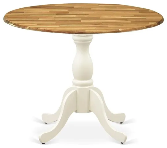 DST-NLW-TP Round Table - Natural Table Top and Linen White Pedestal Leg Finish
