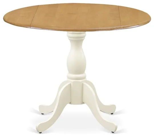 DST-OLW-TP - Wooden Table - Oak Table Top and Linen White Pedestal Leg Finish
