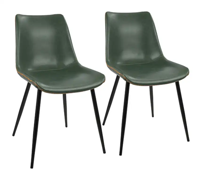 Durango Dining Chair, Set of 2, Black/Green PU