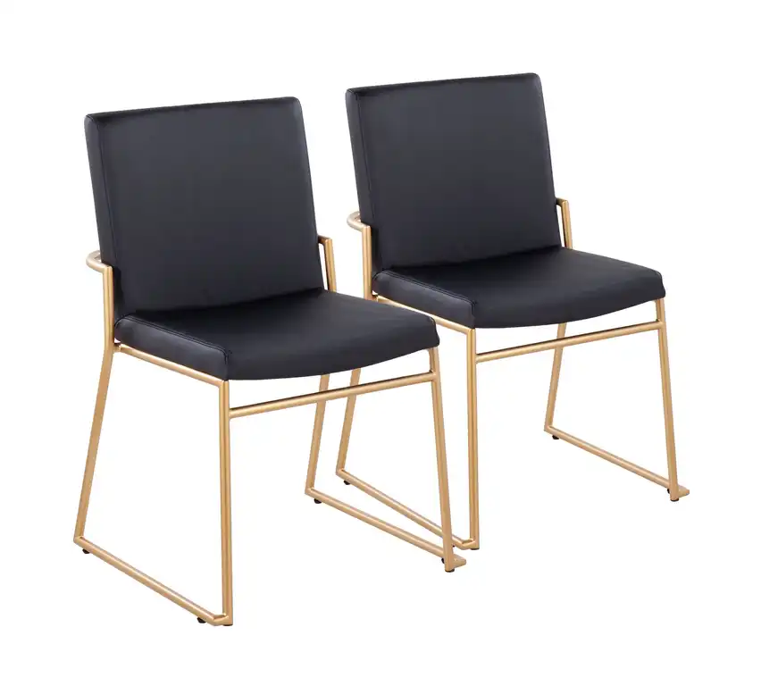 Dutchess Dining Chair, Set of 2, Gold Steel, Black Pu