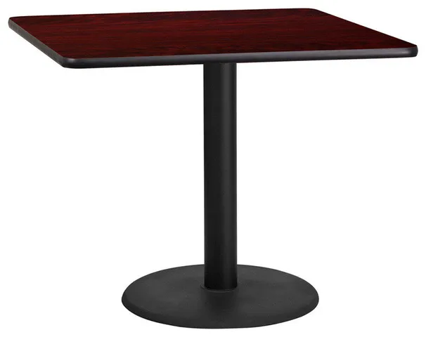 Dyersburg 36" Square Mahogany Laminate Table Top With 30" Round Base