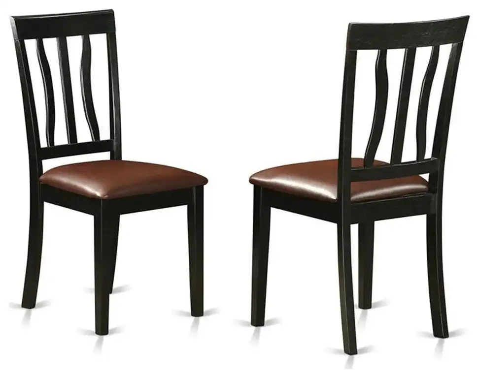 East West Furniture Antique 39" Leather Dining Chairs in Cherry/Black (Set of 2)