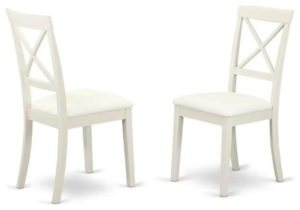 East West Furniture Boston 12" Leather Dining Chairs in Linen White (Set of 2)