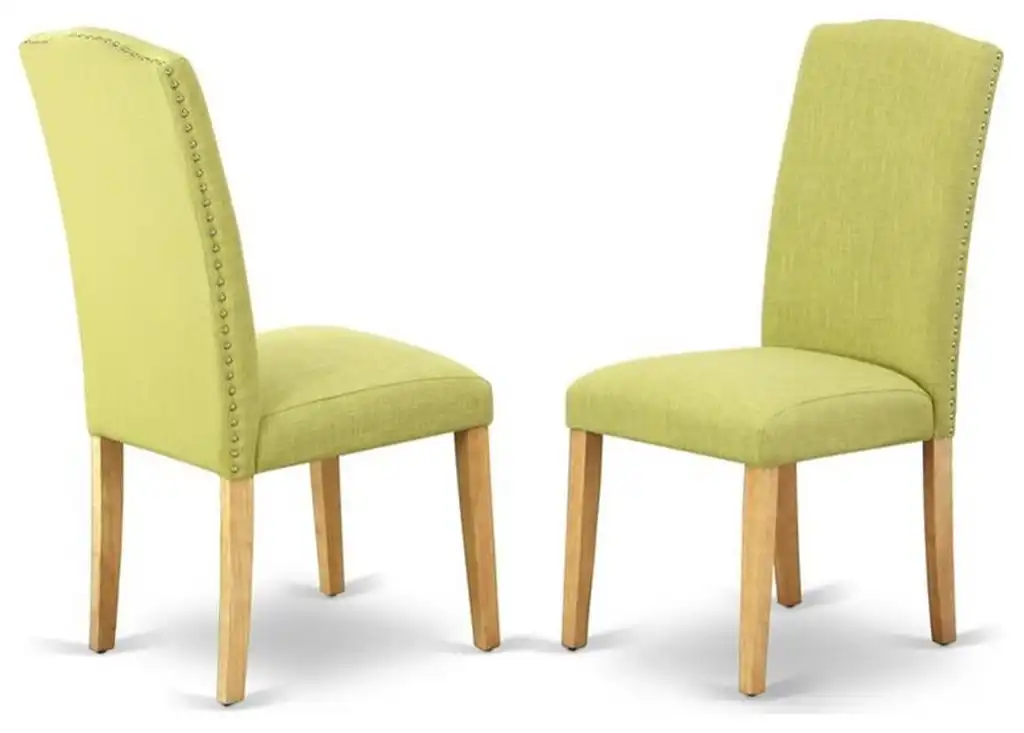 East West Furniture Encinal 40" Fabric Dining Chairs in Oak/Green (Set of 2)