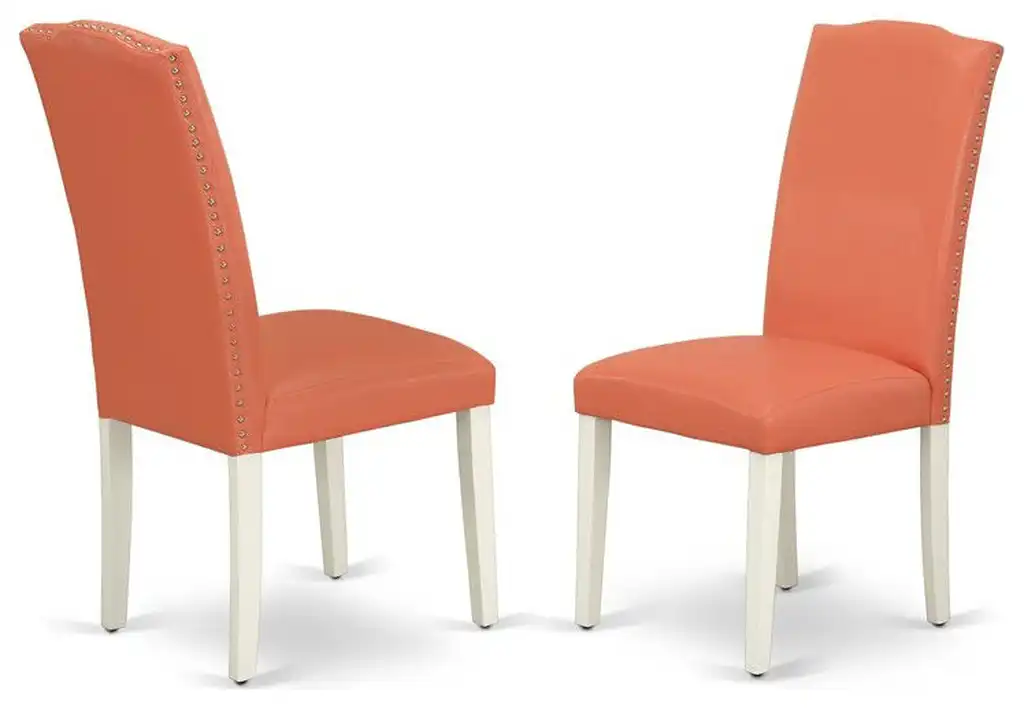 East West Furniture Encinal 40" Leather Dining Chairs in Orange/White (Set of 2)
