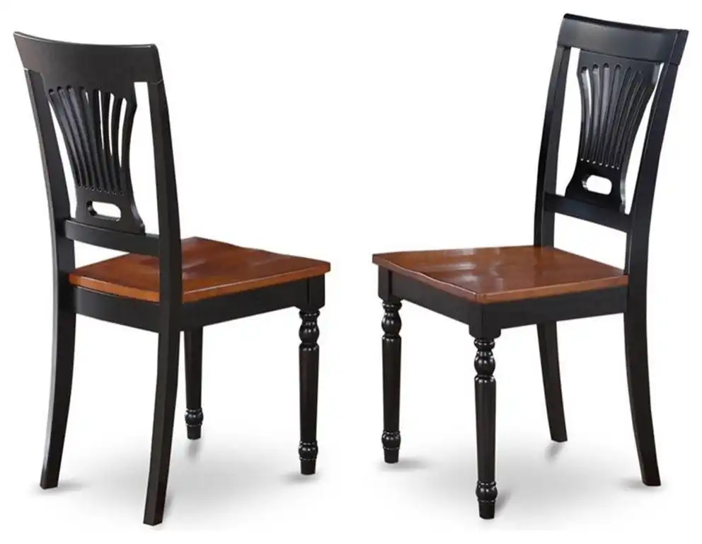 East West Furniture Plainville 11" Wood Dining Chairs in Black/Cherry (Set of 2)