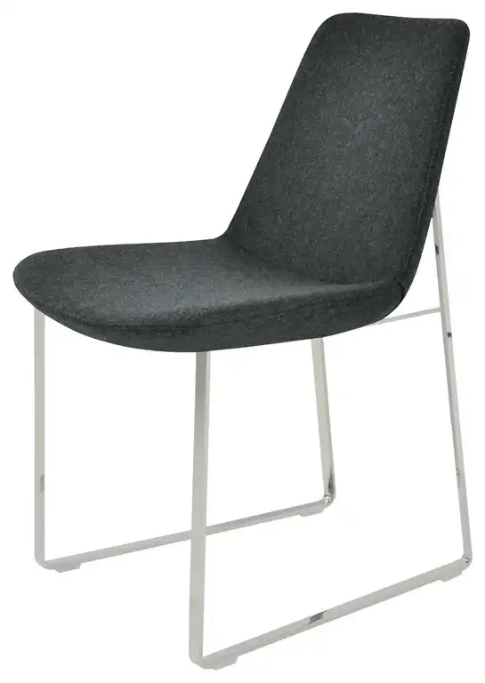 Eiffel Sled Dining Chair, Stainless Steel Base, Dark Gray Camira Wool