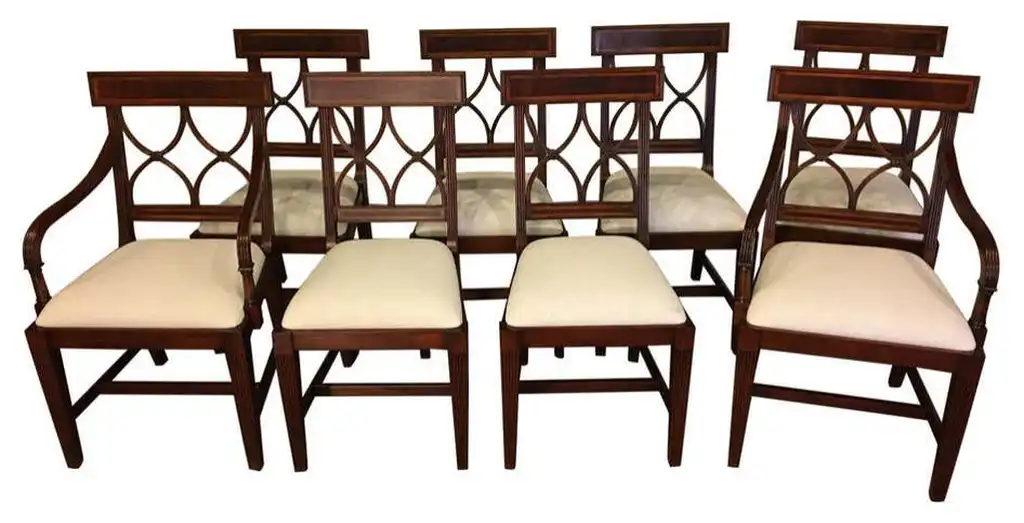Eight Mahogany Traditional Adams Style Dining Chairs by Leighton Hall