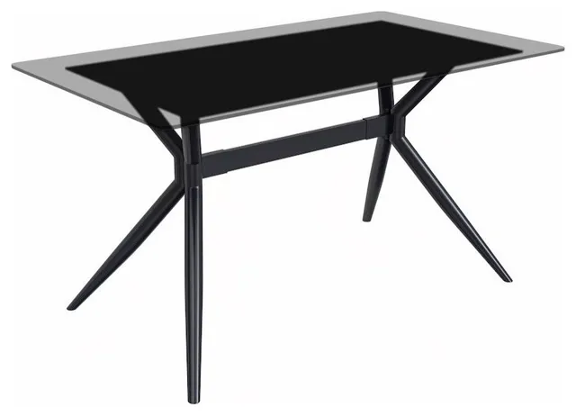 Elega Series Black Carbon Steel Dining Table 62 With Clear Glass Top