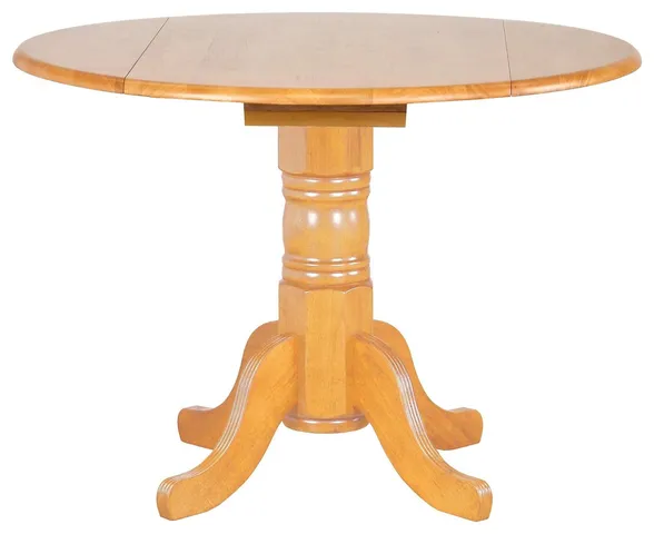 Elegant Light Oak Drop Leaf Dining Table, Pedestal Base and Adjustable Levelers