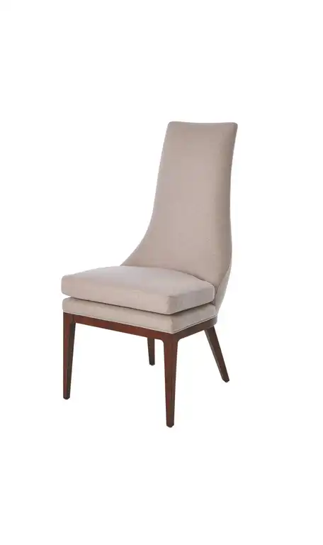 Elegant Mid Century, Curved, Dining Chair Dark Wood Beige Thick Cushion