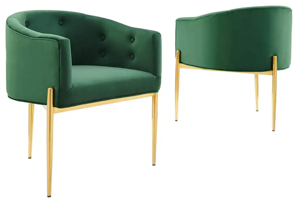 Elegant Velvet Armchairs with Golden Legs and Modern Curved Design, Emerald