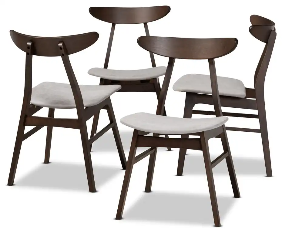 Ellarose Upholstered 4-Piece Wood Dining Chair Set, Light Grey/Dark Brown