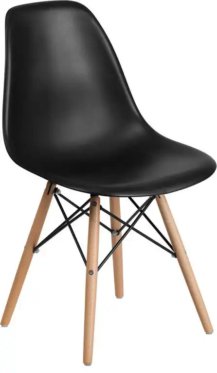 Elon Series Black Plastic Chair, Wood Base