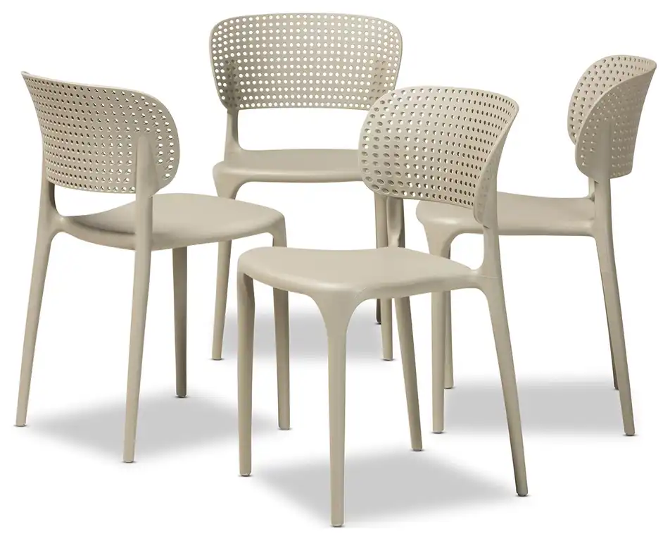 Elvia Contemporary 4-Piece Stackable Dining Chair Set Beige