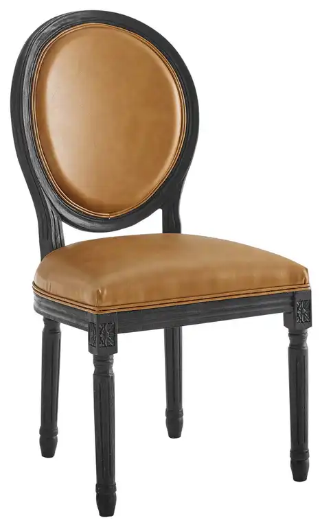 Emanate Vintage French Vegan Leather Dining Side Chair, Black/Tan