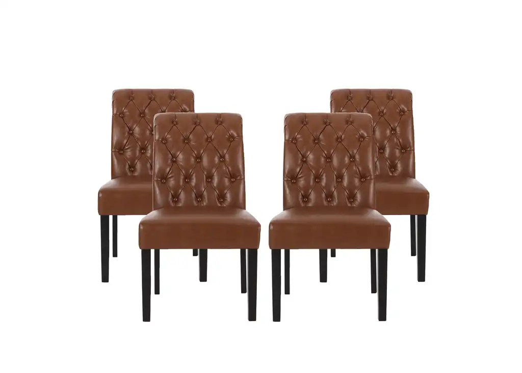 Emerson Tufted Rolltop Dining Chairs, Set of 4, Cognac + Matte Black