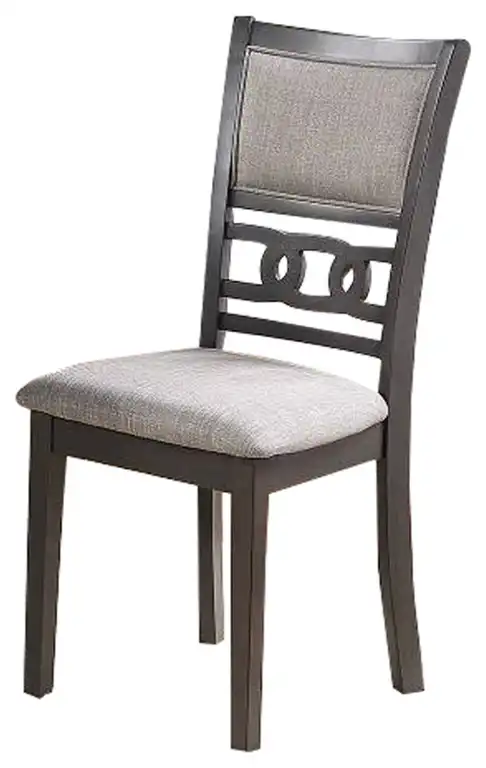 Fabric Upholstered Dining Chair With Panel Back and Knot Cut Outs, Gray