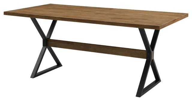 Farmhouse Dining Table With Reclaimed Barnwood Top and X-Shaped Metal Legs