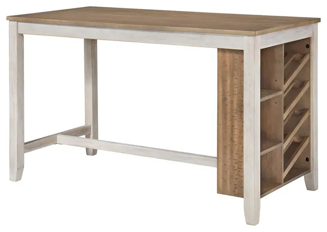 Farmhouse Style Counter Height Dining Table with Wine Rack and Open Storage