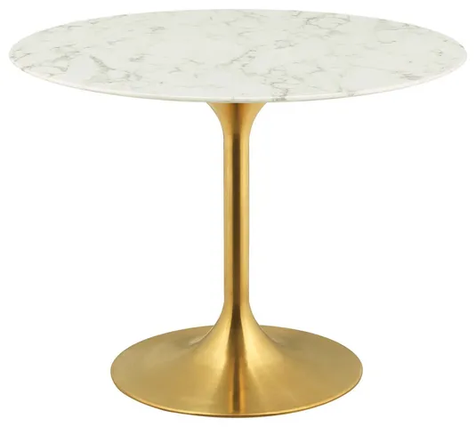 Faux White Marble Tulip Dining Table, Round Kitchen Table, Glam Gold Table, 40"