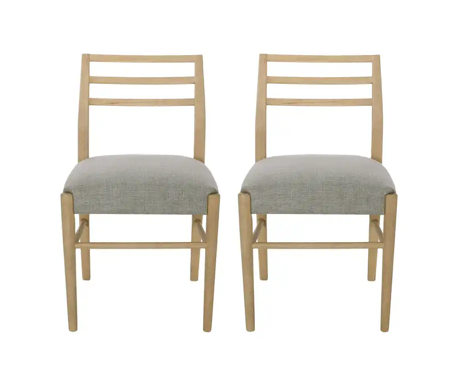 Felly Farmhouse Fabric Upholstered Wood Dining Chairs, Set of 2, Light Ash/Gray