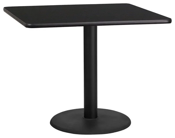 Flash 36'' Square Laminate Table Top/24'' Round Base, Black