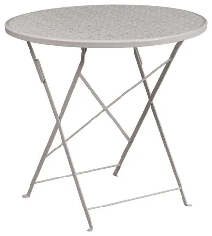 Flash Furniture 30" Round Steel Flower Print Patio Dining Table in Light Gray