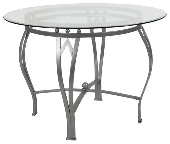 Flash Furniture 42" Round Glass Top Dining Table in Clear Silver