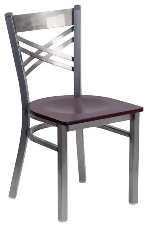 Flash Furniture X Back Metal Chair - Mahogany Wood Seat