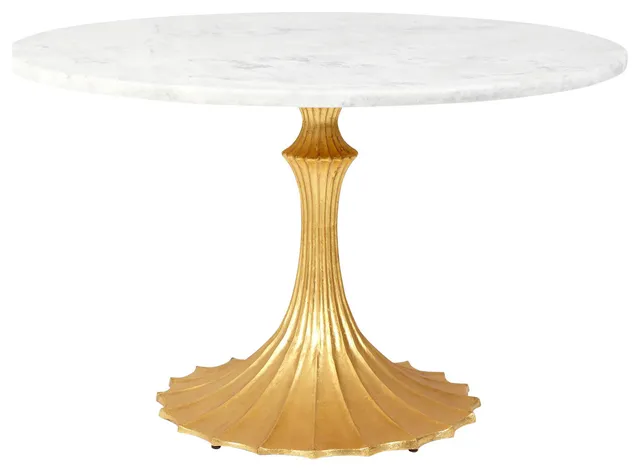 Flute Table 48" White Marble Top With 26" Gold Leaf Base